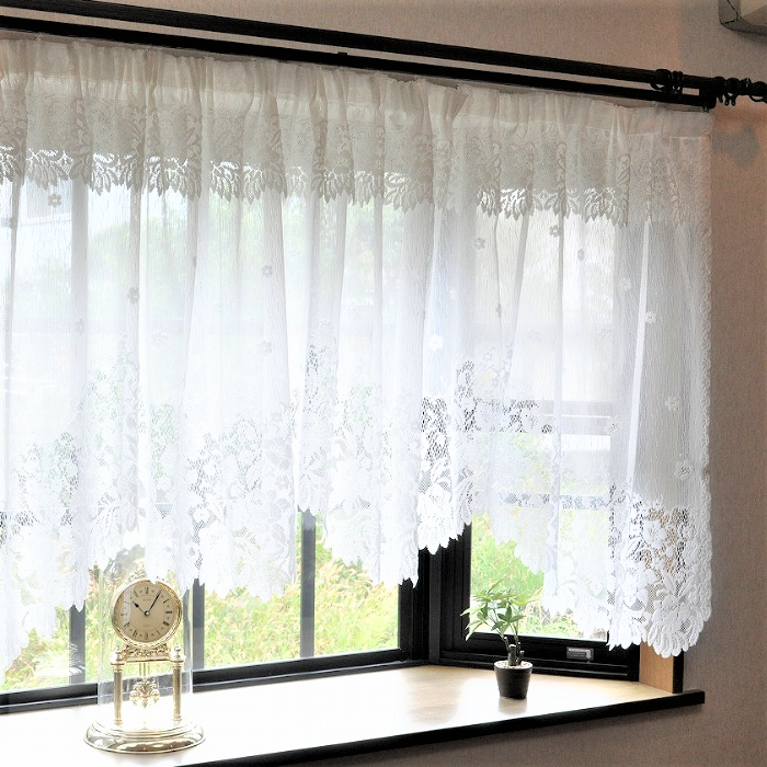出窓用レースカーテン カフェカーテン（フリル付き） 日本製