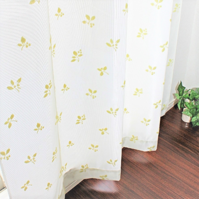 2枚組】 断熱・保温パイルミラーレースカーテン 日本製 グリーン ホワイト