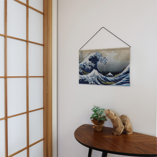 江戸の名作浮世絵 タペストリー 日本製 北斎・広重・写楽 光で輝く