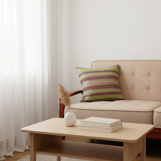 クッションカバー シュニール ボーダー