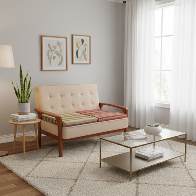 低反発 ソファー用 シートクッション カバー付き 48×48×4cm ストライプ